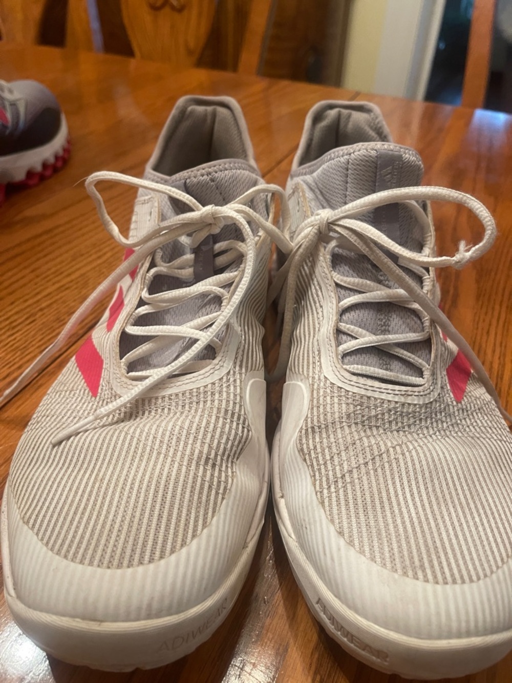 adidas Light Gray and Pink Athletic Shoes